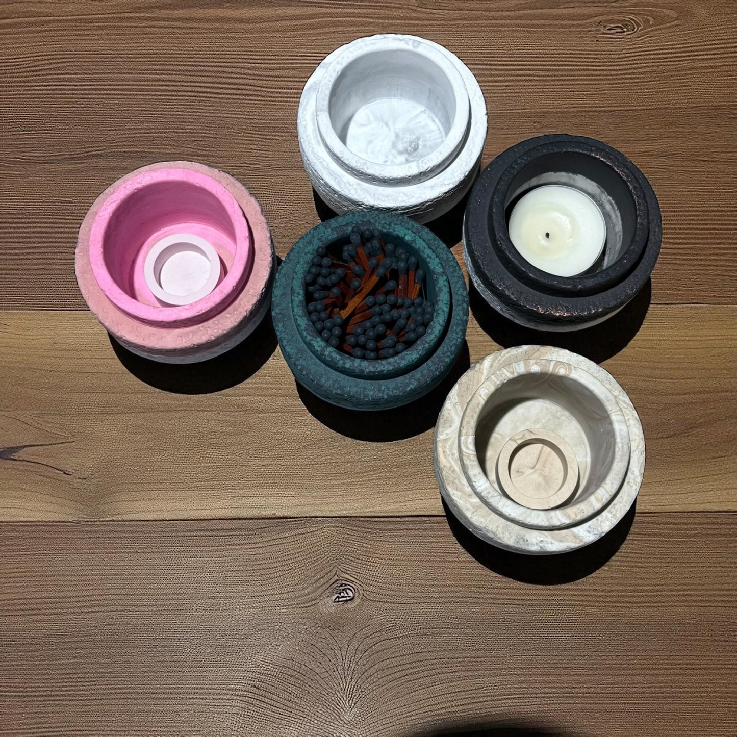 Teelichthalter | Streichholzhalter| Stabkerzenhalter - 3 in 1 Kerzenhalter in Lavastein Optik