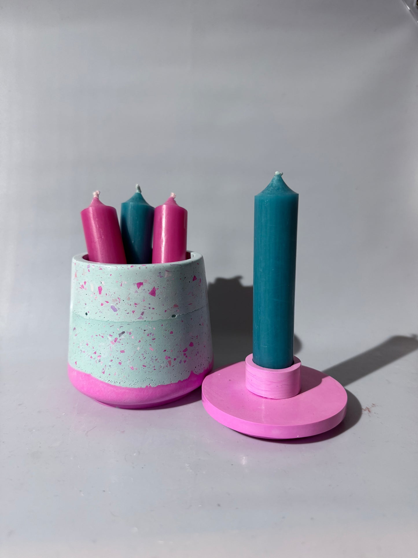 Kerzenhalter - Kerzenbehälter- Becher mit Deckel - bunt