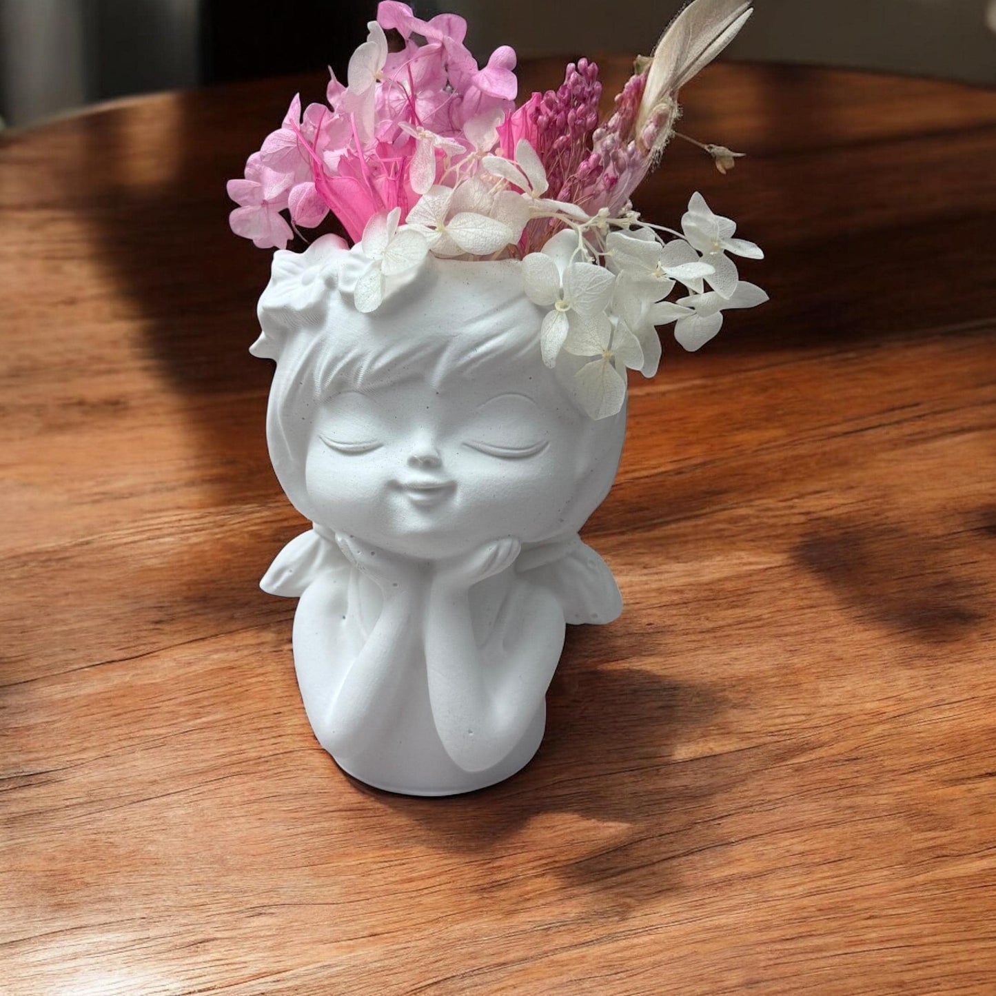 Handgemachten Deko-Vase mit Trockenblumen | KalaArt Gießmasse | Geschenkidee | Mädchen Mond Sonnenblume Schleife | Boho Deko Vintage