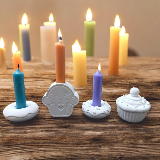 Süßer Kerzenhalter Donut & Cupcake | Handgemacht aus Gießmasse | Dekoration, Geschenkidee, Partydeko, Kinderzimmer, Geburtstag, Shabby Chic