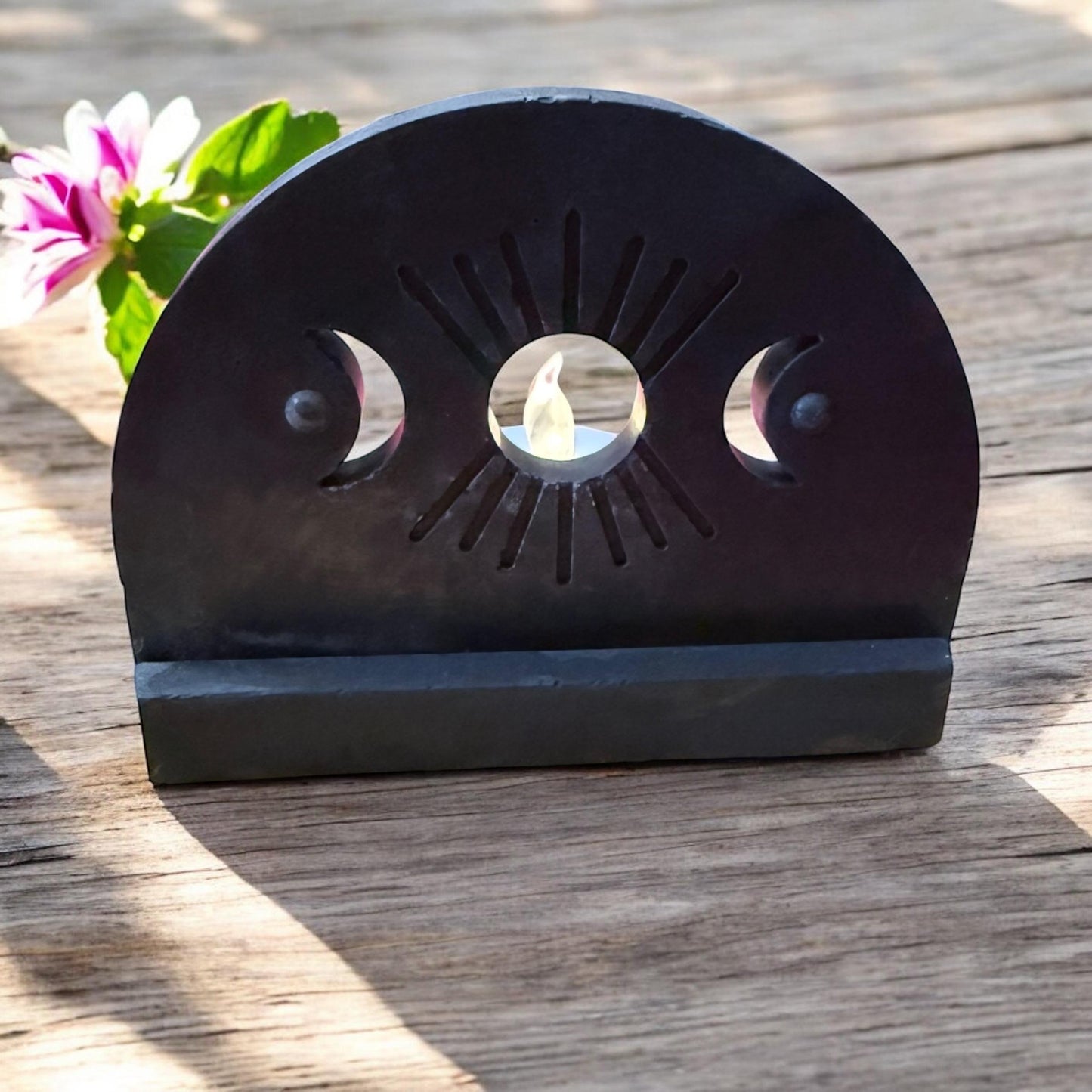 Mondphasen Teelichthalter aus Reliefgießmasse- spirituelle Deko mit Sonne & Mond- Altar Kerzenhalter- Boho- und Mystik Geschenkidee
