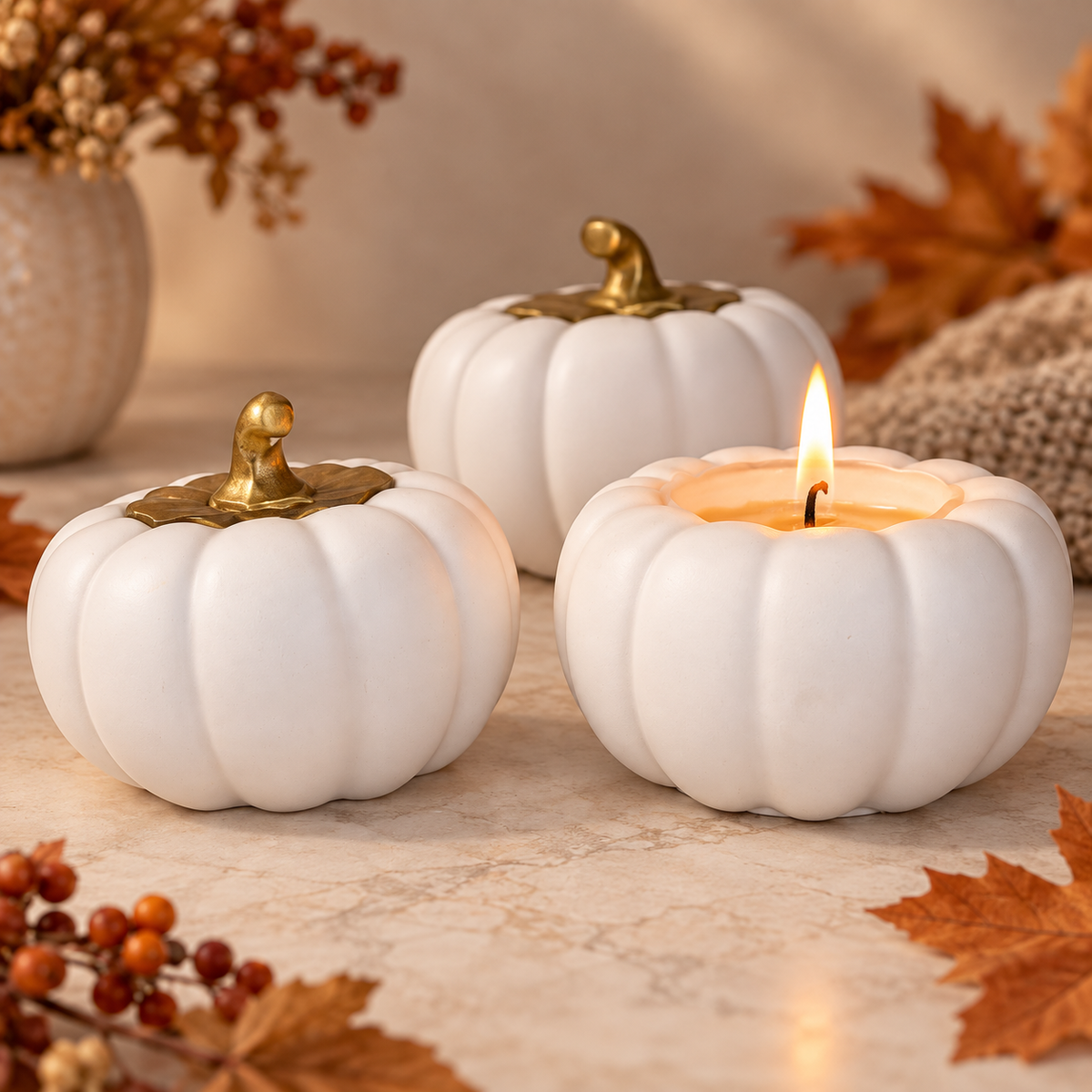 Kürbis Kerzenhalter, Pumpkin, Kürbis Deko, Kürbisse