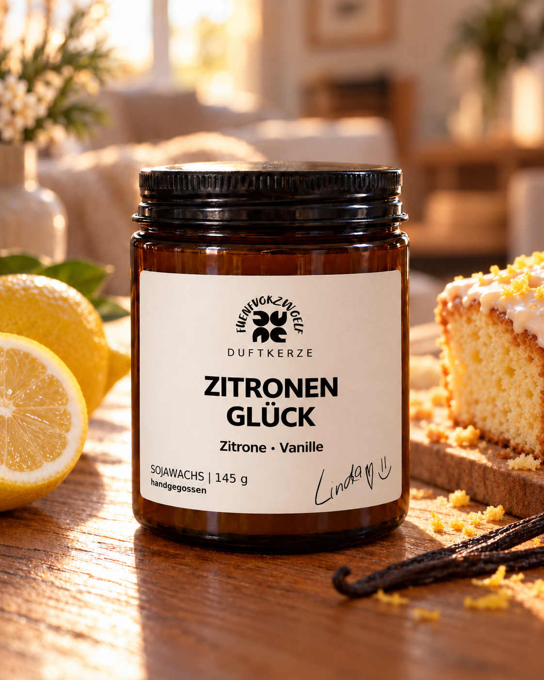 Zitronen Glück – Duftkerze mit Zitrone & Vanille | 145 g