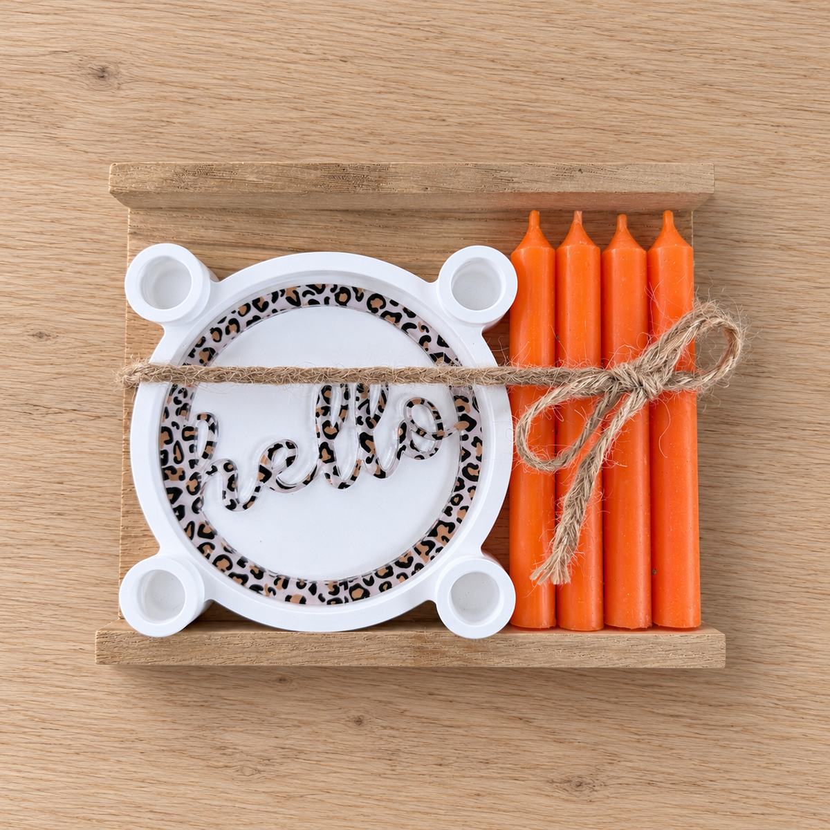 Kerzenhalter-Geschenkset mit 4 Kerzen & Spruch-Einleger