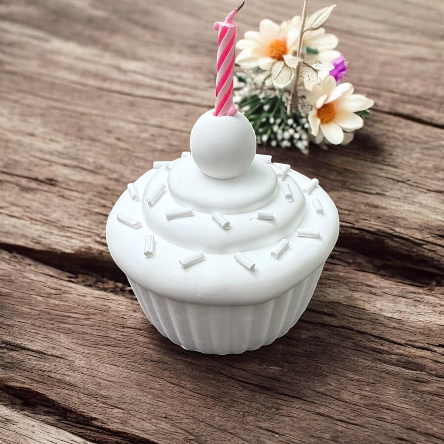 Süßer Kerzenhalter Donut & Cupcake | Handgemacht aus Gießmasse | Dekoration, Geschenkidee, Partydeko, Kinderzimmer, Geburtstag, Shabby Chic