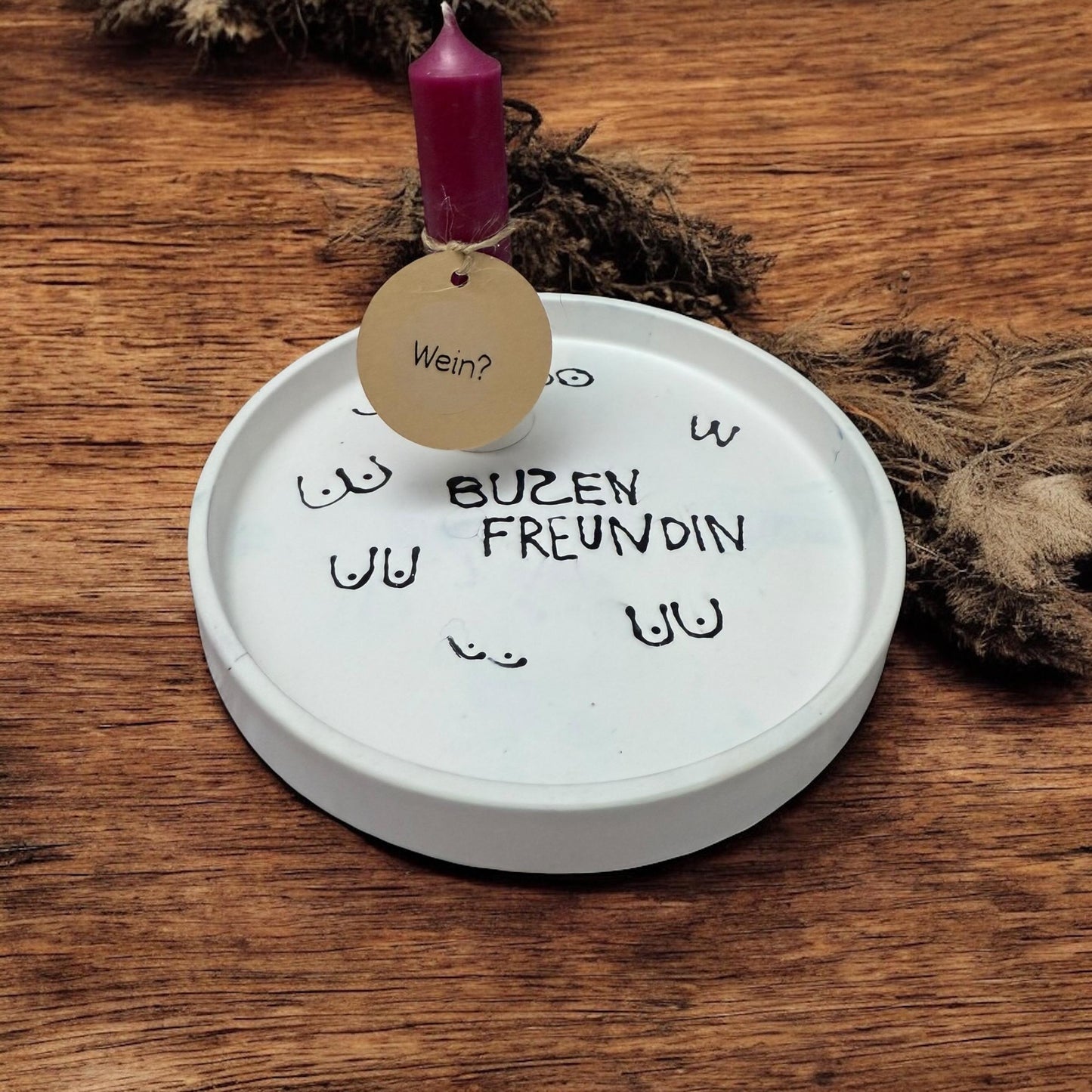 Geschenkset für die beste Freundin – Gießmasse-Teller & bunte Sprüche-Kerzen