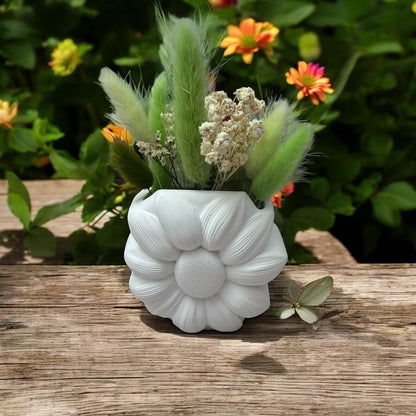 Handgemachten Deko-Vase mit Trockenblumen | KalaArt Gießmasse | Geschenkidee | Mädchen Mond Sonnenblume  Schleife | Boho Deko Vintage
