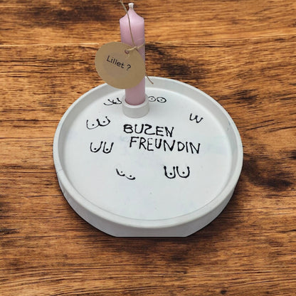 Geschenkset für die beste Freundin – Gießmasse-Teller & bunte Sprüche-Kerzen