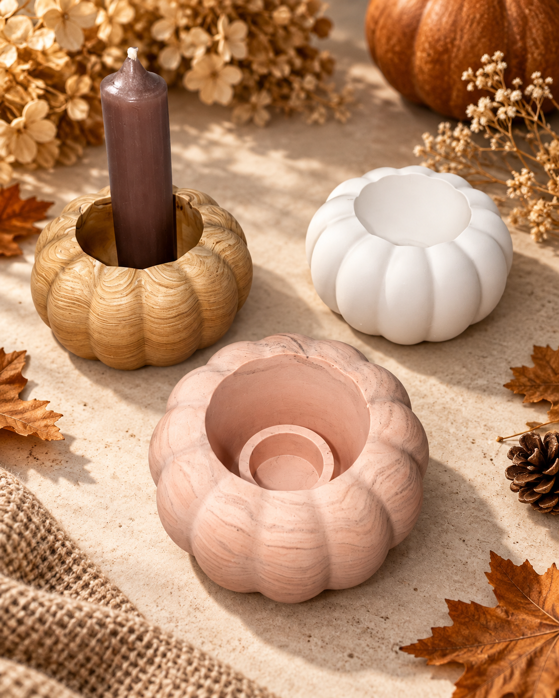 Kürbis Kerzenhalter, Pumpkin, Kürbis Deko, Kürbisse