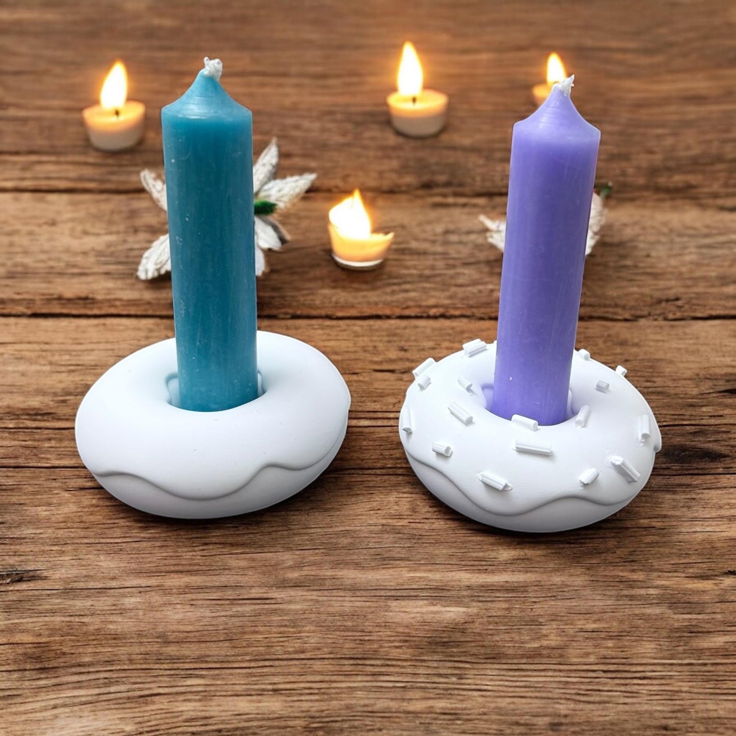 Süßer Kerzenhalter Donut & Cupcake | Handgemacht aus Gießmasse | Dekoration, Geschenkidee, Partydeko, Kinderzimmer, Geburtstag, Shabby Chic