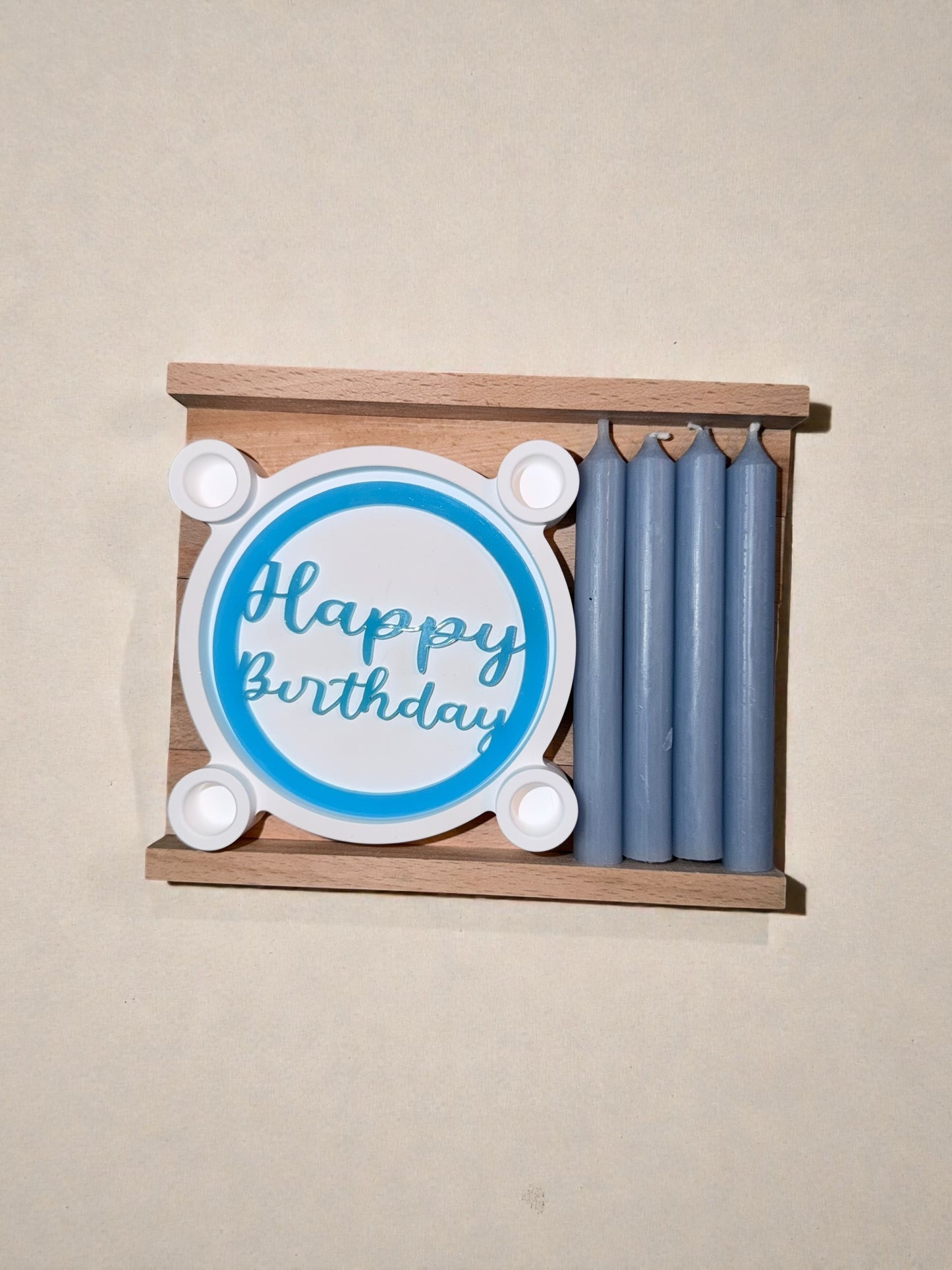 Handgefertigtes Kerzenhalter-Set mit Kerzen & Tablett aus Holz