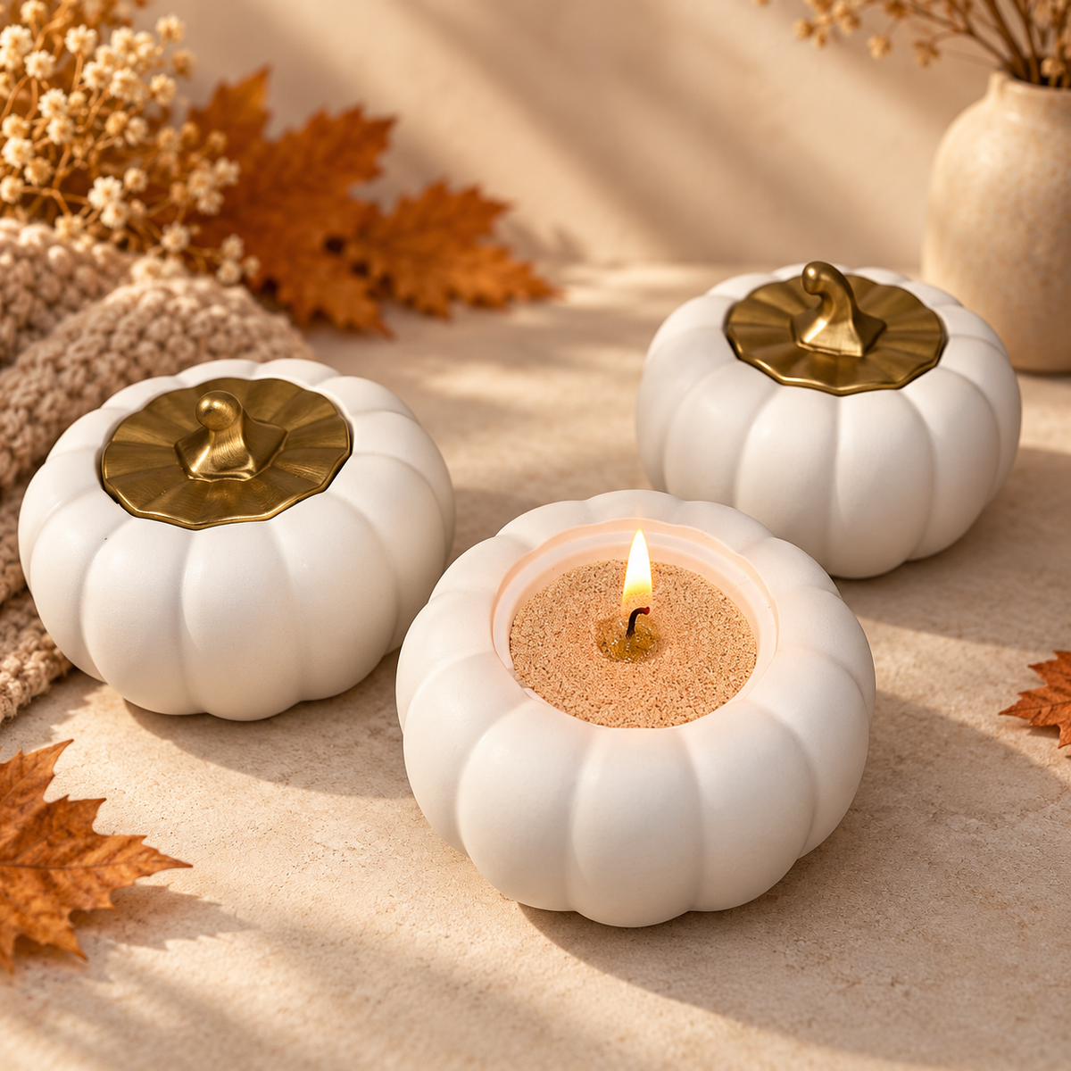 Kürbis Kerzenhalter, Pumpkin, Kürbis Deko, Kürbisse