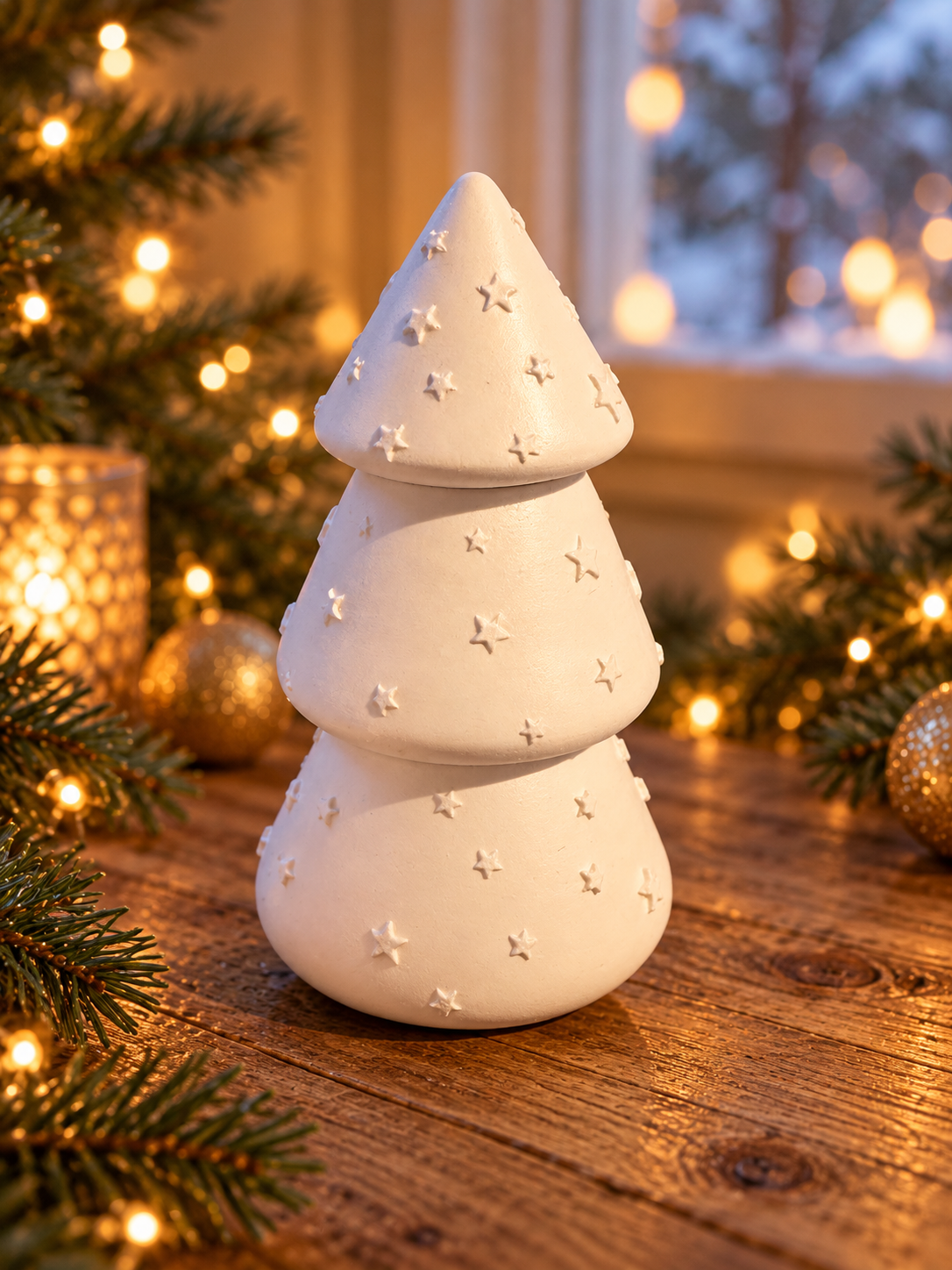 Weihnachtsbaum 3-in-1 – Deko, Kerze & Streichhölzer 🤍