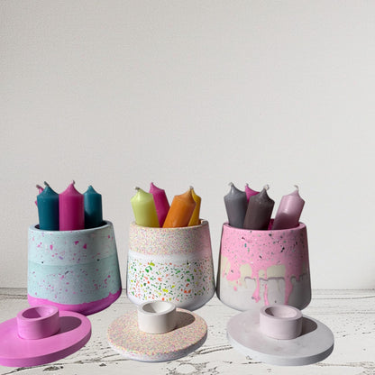 Kerzenhalter - Kerzenbehälter- Becher mit Deckel - bunt