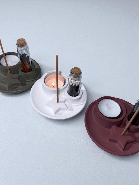 Geschenkset - Räucherstäbchenhalter- Teelichthalter - Streichhölzer- Weihnachten - Advent