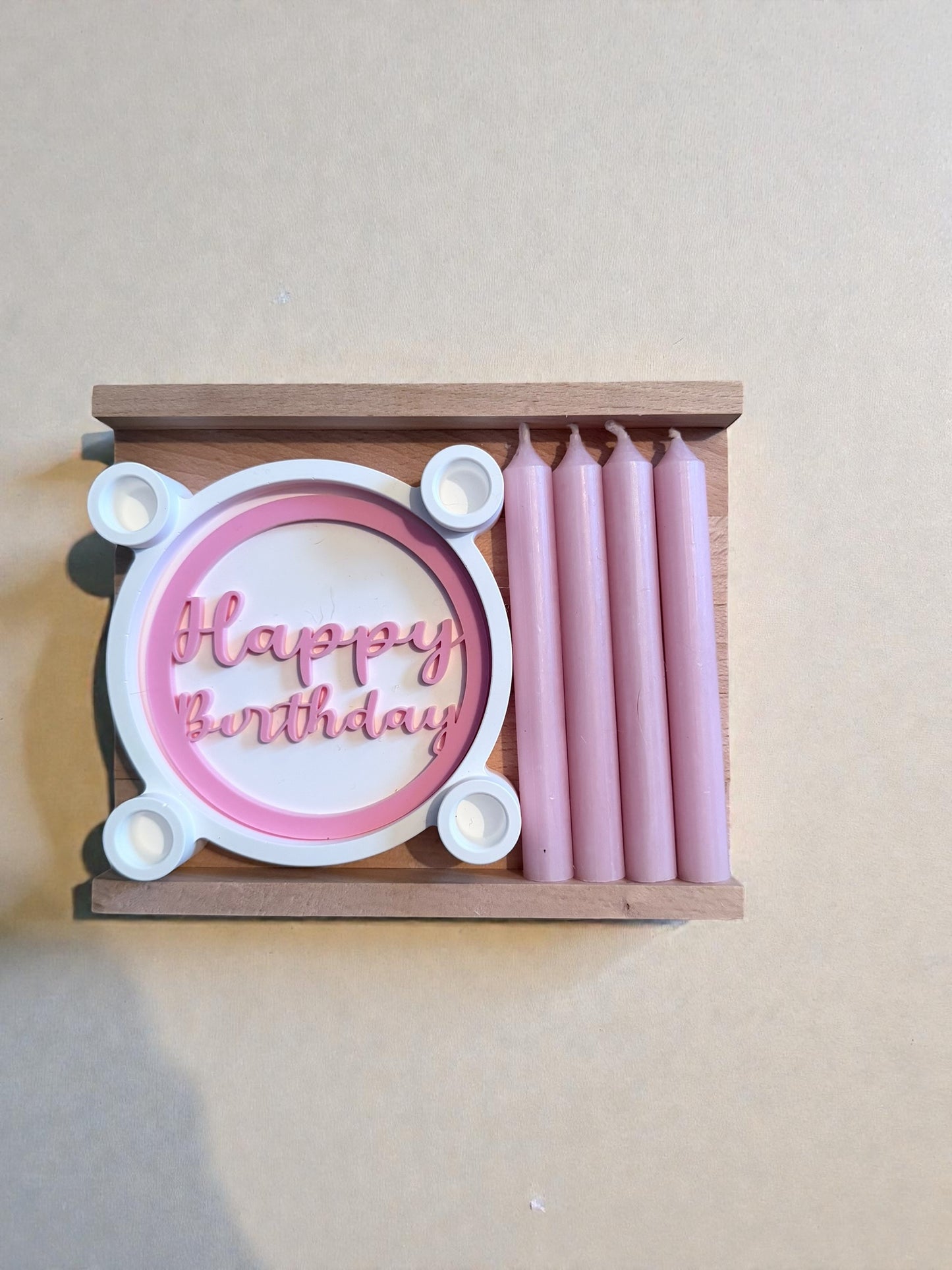 Handgefertigtes Kerzenhalter-Set mit Kerzen & Tablett aus Holz