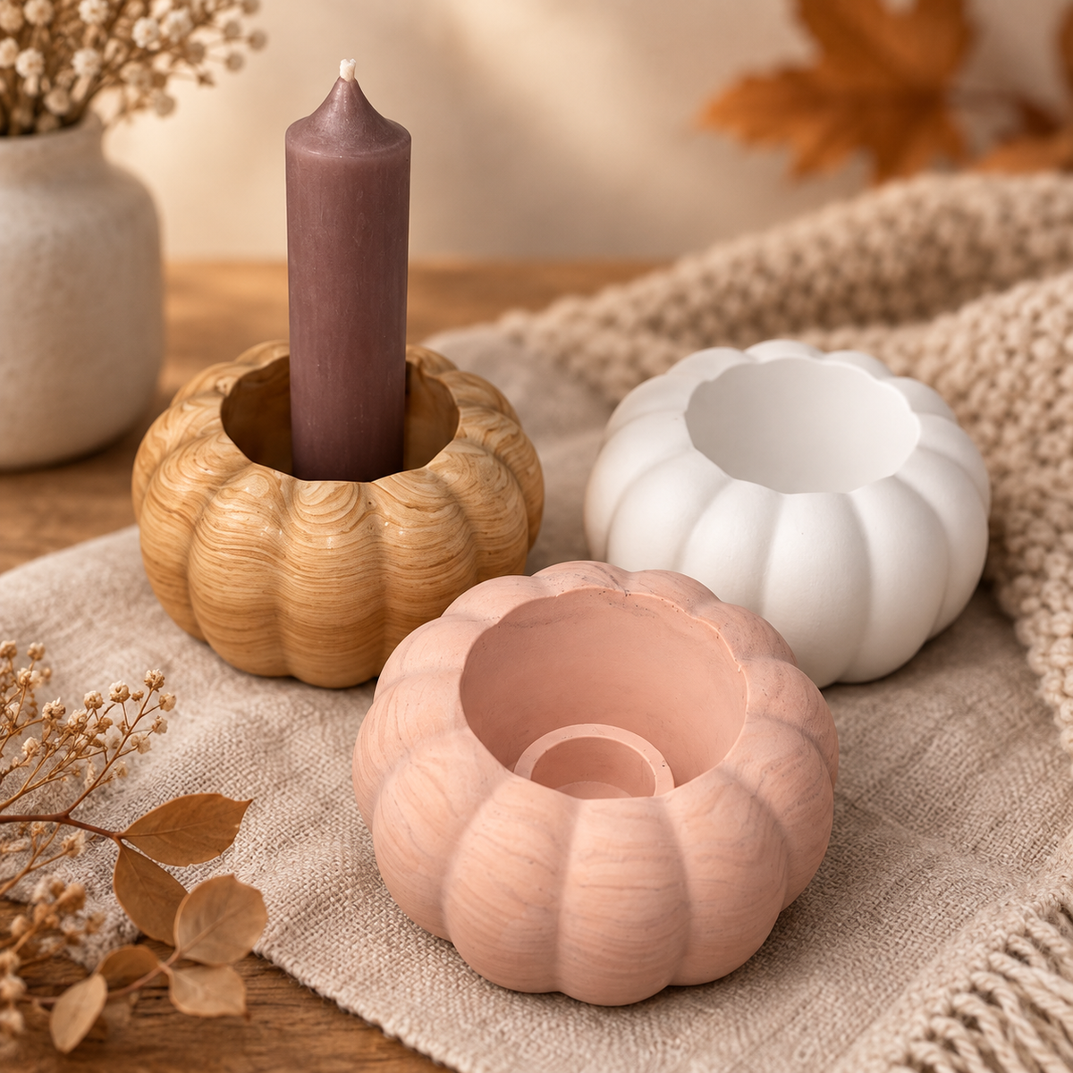 Kürbis Kerzenhalter, Pumpkin, Kürbis Deko, Kürbisse