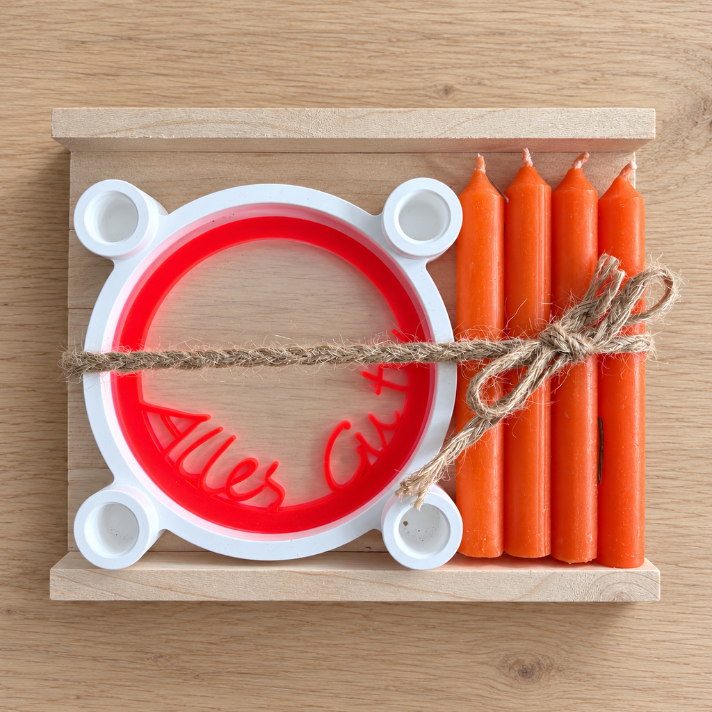Kerzenhalter-Geschenkset mit 4 Kerzen & Spruch-Einleger