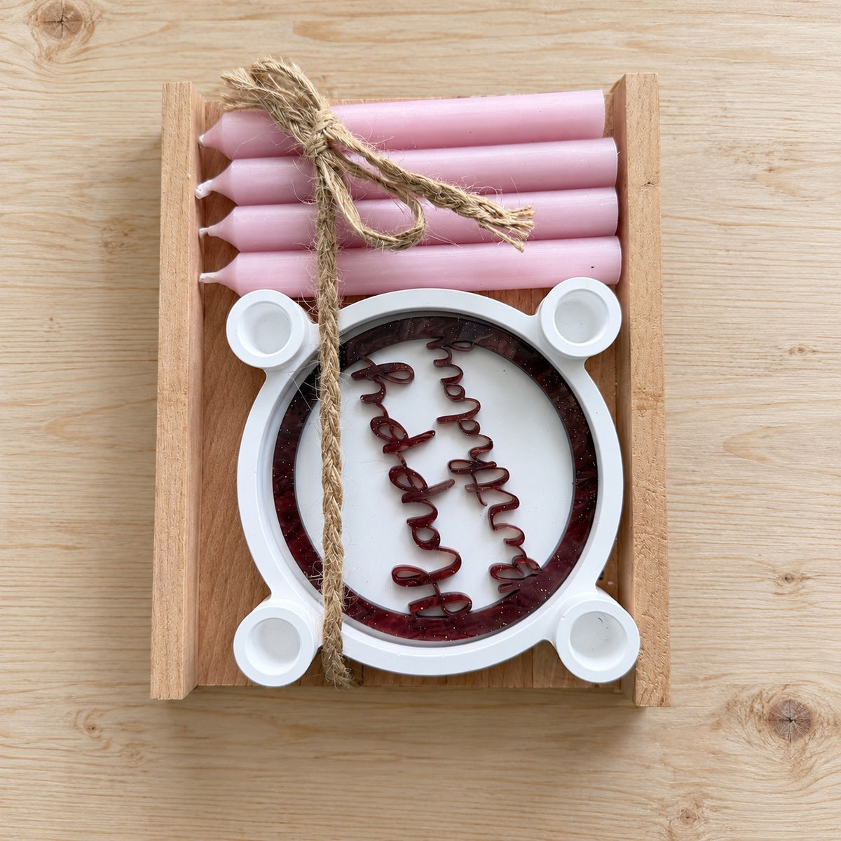 Kerzenhalter-Geschenkset mit 4 Kerzen & Spruch-Einleger