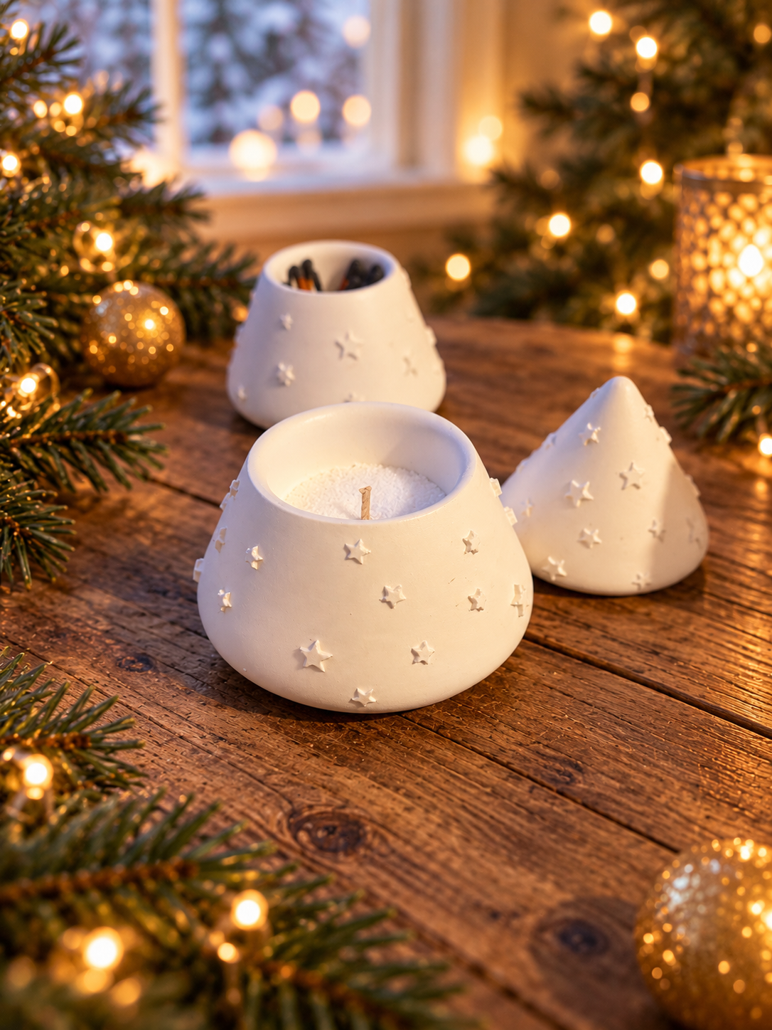 Weihnachtsbaum 3-in-1 – Deko, Kerze & Streichhölzer 🤍