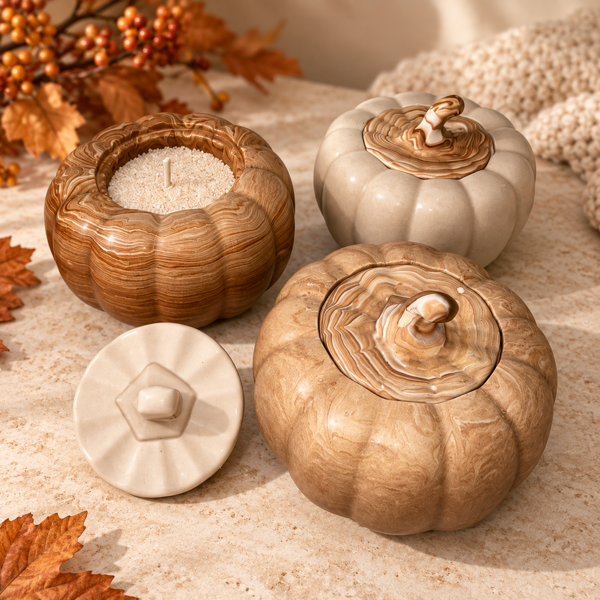 Kürbis Kerzenhalter, Pumpkin, Kürbis Deko, Kürbisse