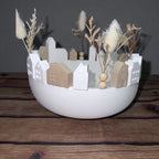 Colorful House World in a Bowl | Handmade Casting Compound Decor with Dried Flowers | Pastel Home Accessory Boho Style Gift Idea