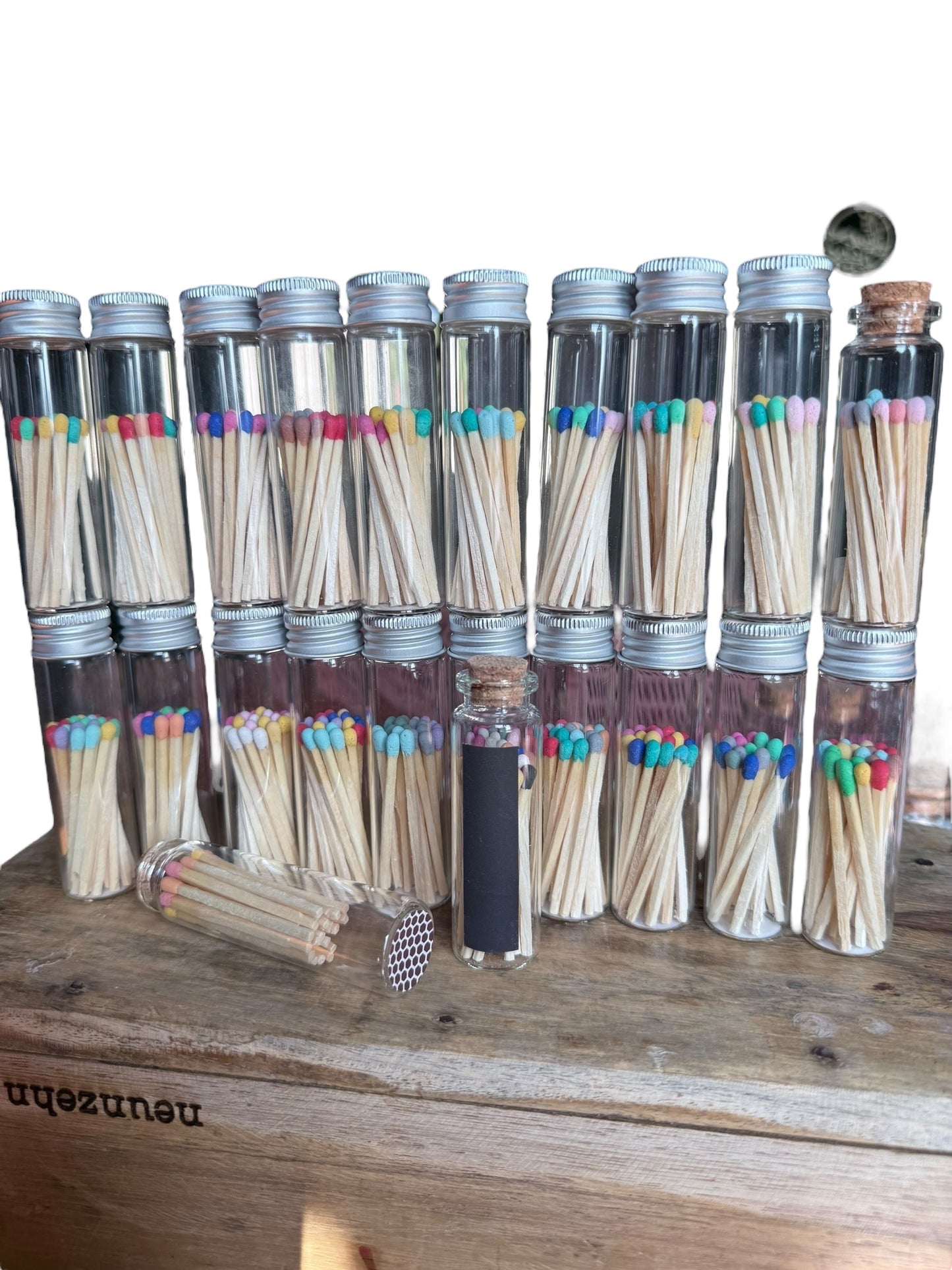 Bunte Streichhölzer im Glas | Hochzeitsgeschenk | Zündhölzer bunt