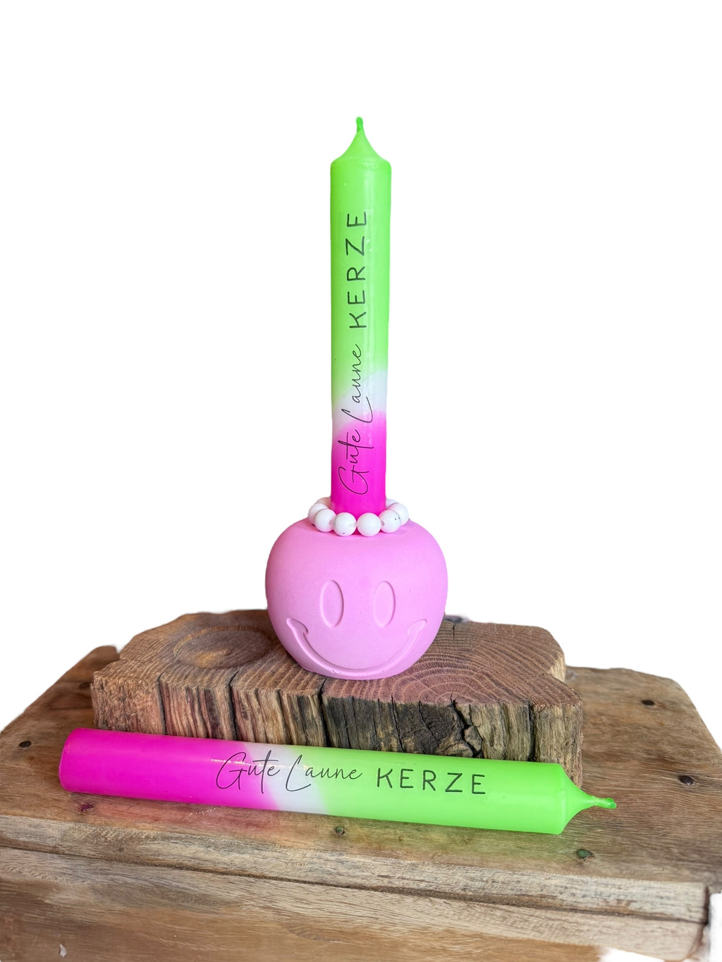 Gute Laune Kerze / Handgemacht aus Gießmasse / Trendige Deko / Gute Laune Deko / Geschenkidee / Stabkerzenhalter /Bunte Wohnaccessoires