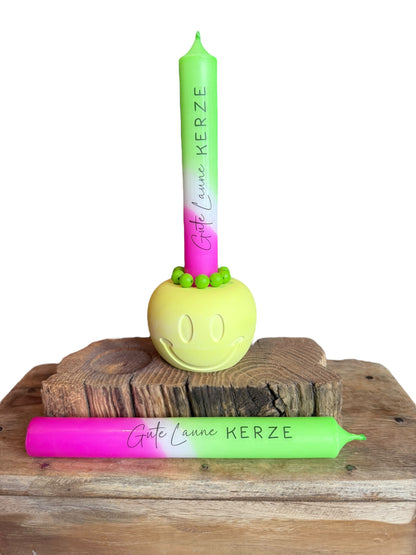 Gute Laune Kerze / Handgemacht aus Gießmasse / Trendige Deko / Gute Laune Deko / Geschenkidee / Stabkerzenhalter /Bunte Wohnaccessoires