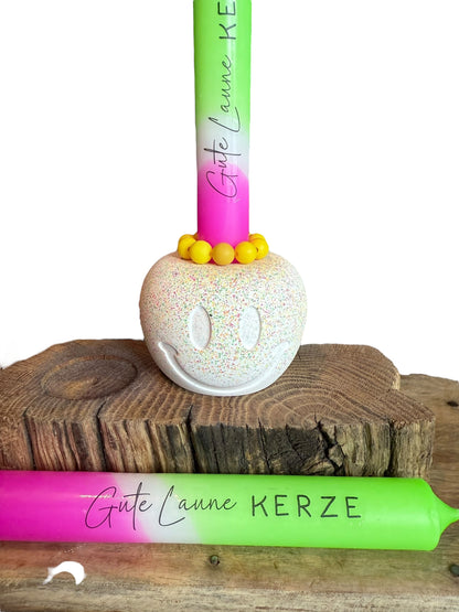 Gute Laune Kerze / Handgemacht aus Gießmasse / Trendige Deko / Gute Laune Deko / Geschenkidee / Stabkerzenhalter /Bunte Wohnaccessoires