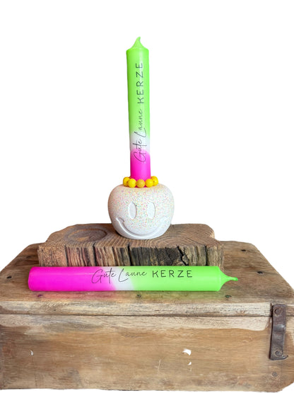 Gute Laune Kerze / Handgemacht aus Gießmasse / Trendige Deko / Gute Laune Deko / Geschenkidee / Stabkerzenhalter /Bunte Wohnaccessoires
