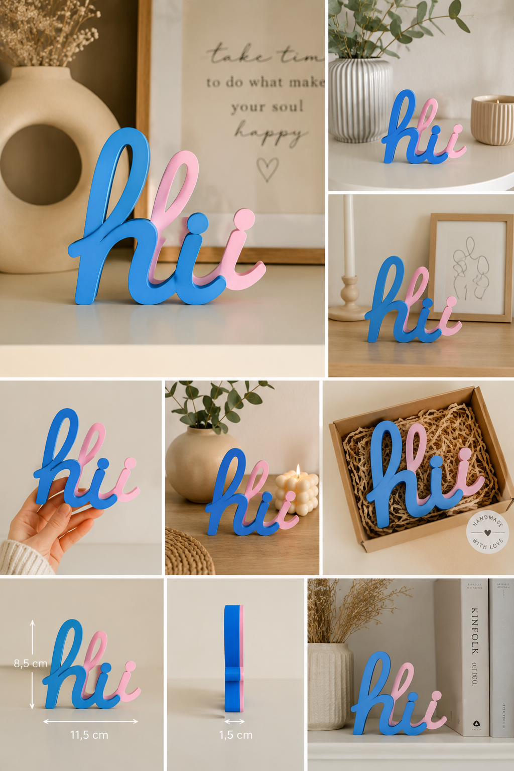 Hi & Hello Deko Schriftzug aus Gießmasse | Moderne Regaldeko | Geschenk zum Einzug