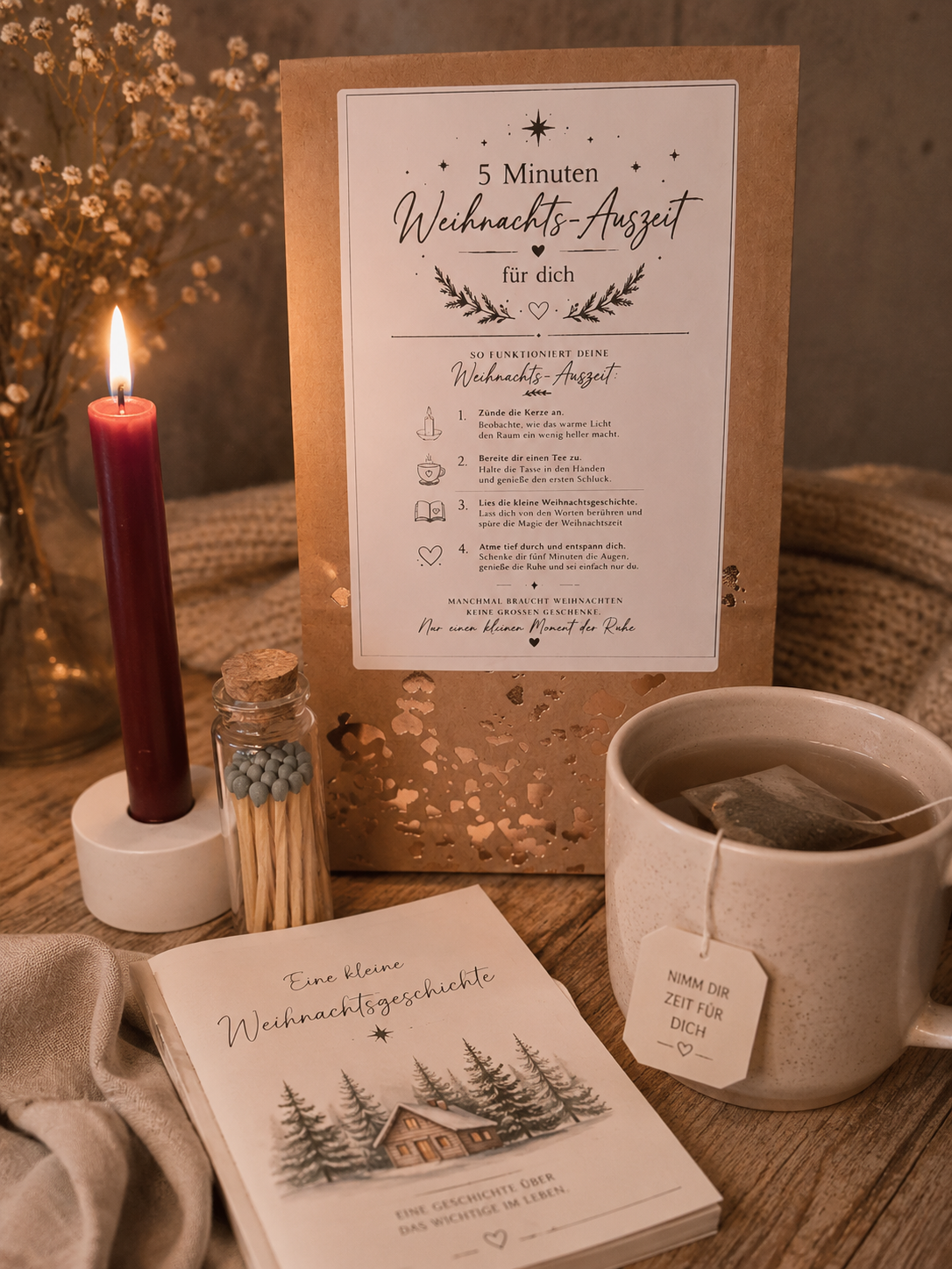 5 Minuten Weihnachts-Auszeit für dich | Geschenkset mit Kerze, Tee & Weihnachtsgeschichte