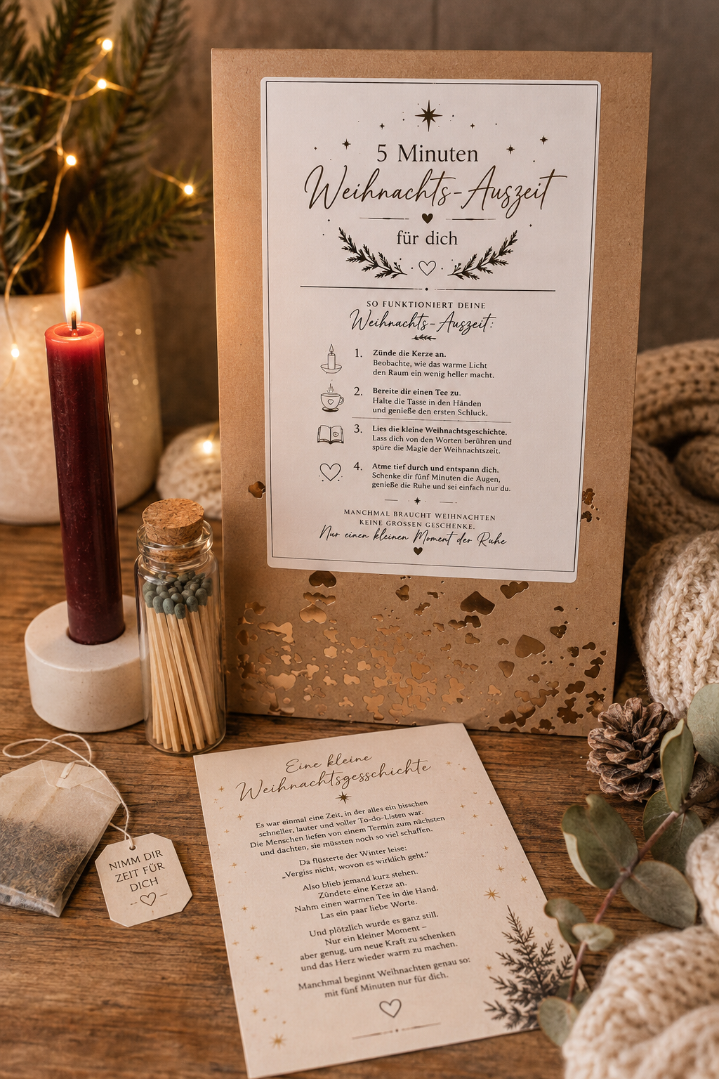 5 Minuten Weihnachts-Auszeit für dich | Geschenkset mit Kerze, Tee & Weihnachtsgeschichte