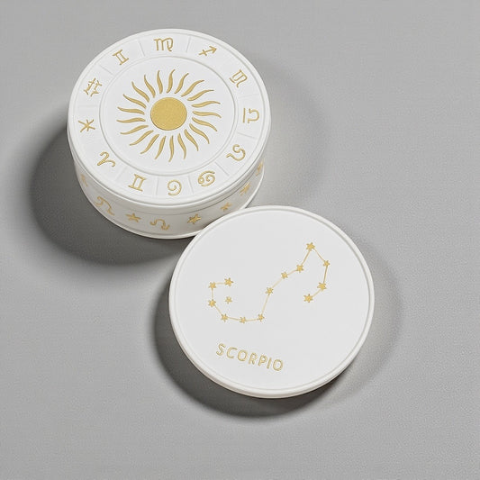 Mystische Jesin-Dose in Weiß / schwarz & Gold – Sternzeichen Untersetzter| Handgegossen & Handbemalt