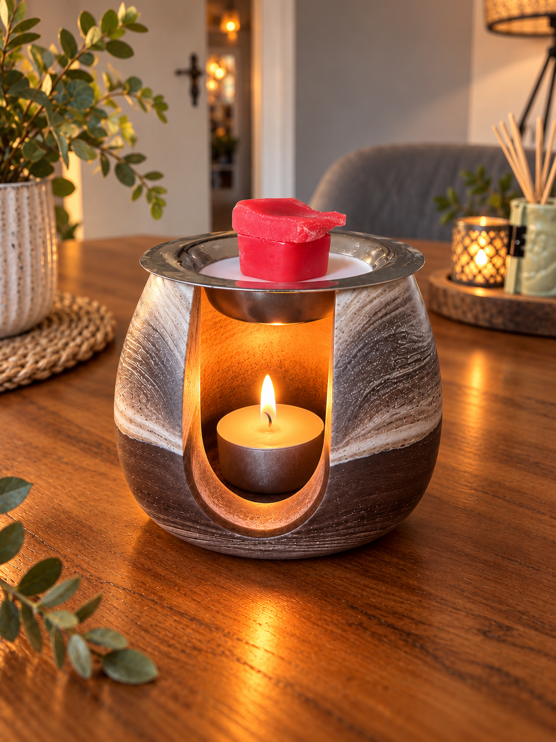 Duftlampe aus hochwertiger Gießmasse – Handgemachte Duftlampe – Minimalistische Deko – Meditationszubehör