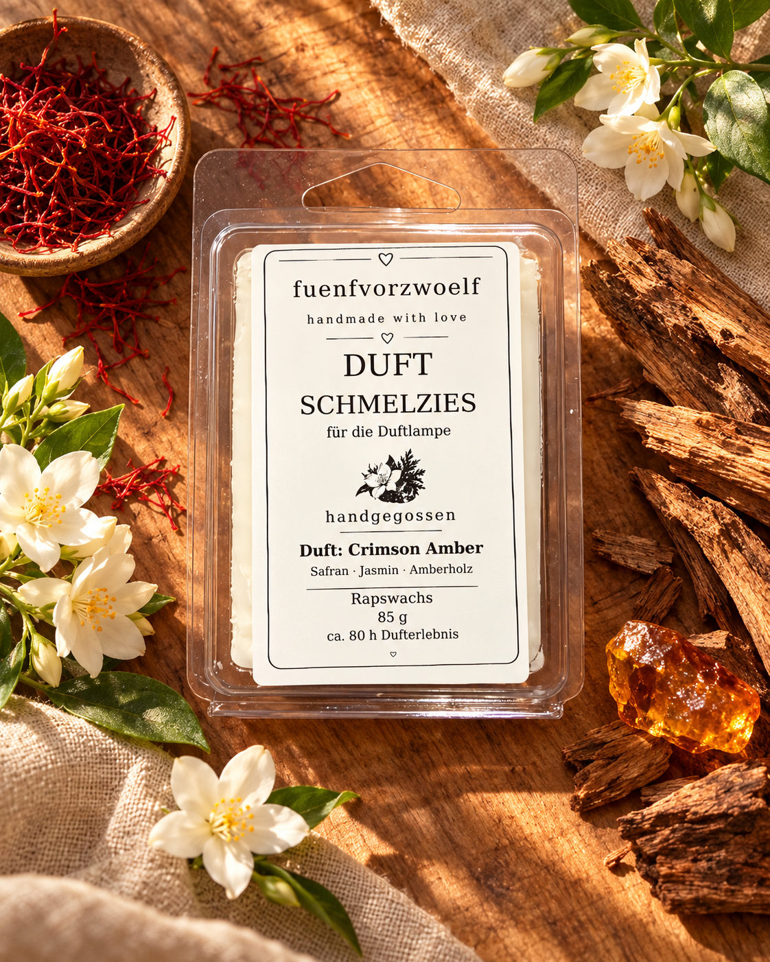 Duft-Schmelzies aus Rapswachs – Crimson Amber · 85 g