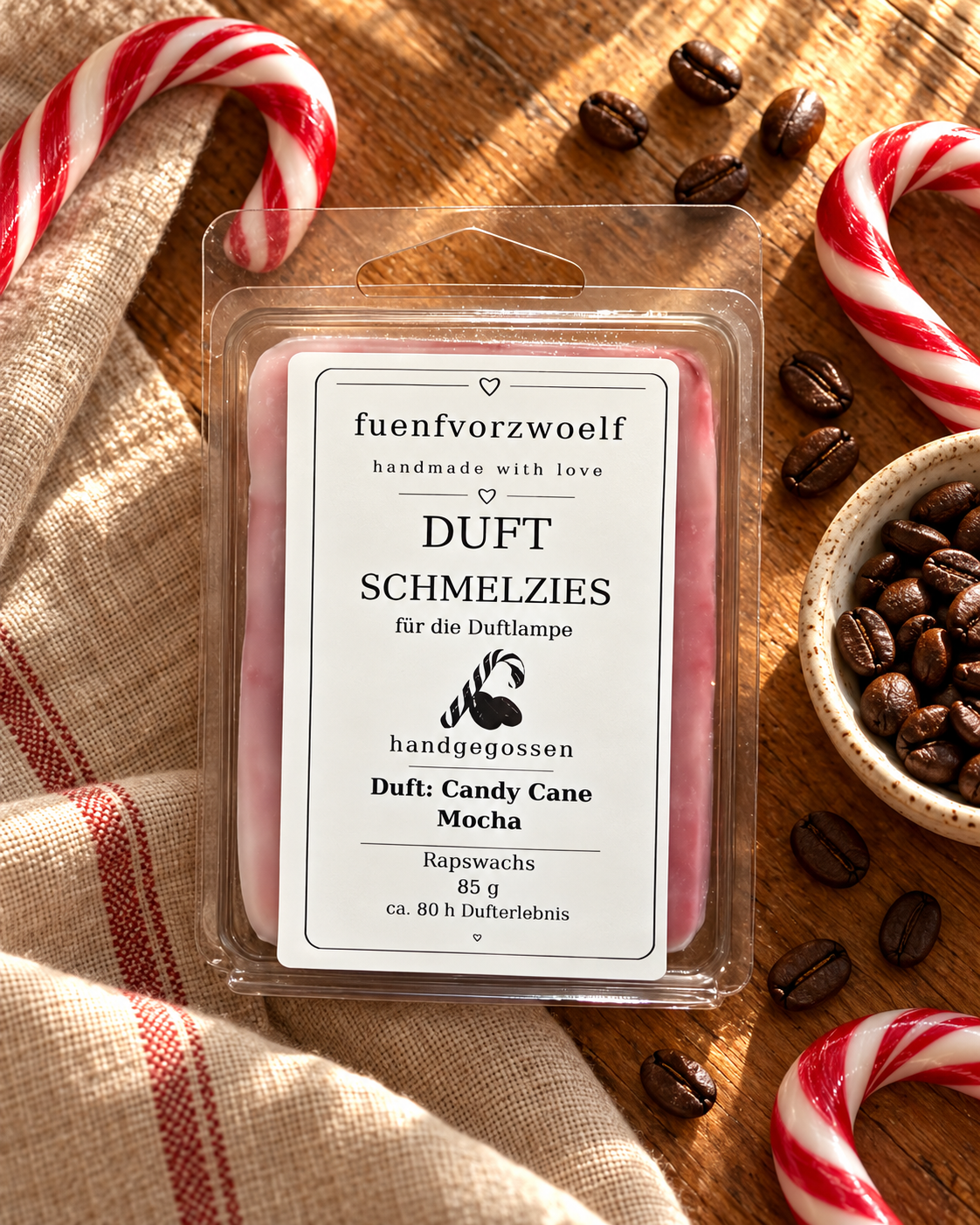 Duft-Schmelzies aus Rapswachs – Candy Cane Mocha · 85 g