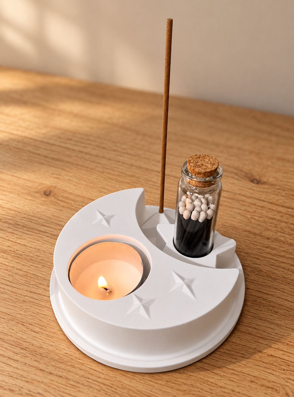 Teelicht- & Räucherstäbchen-Set mit Mond oder Stern