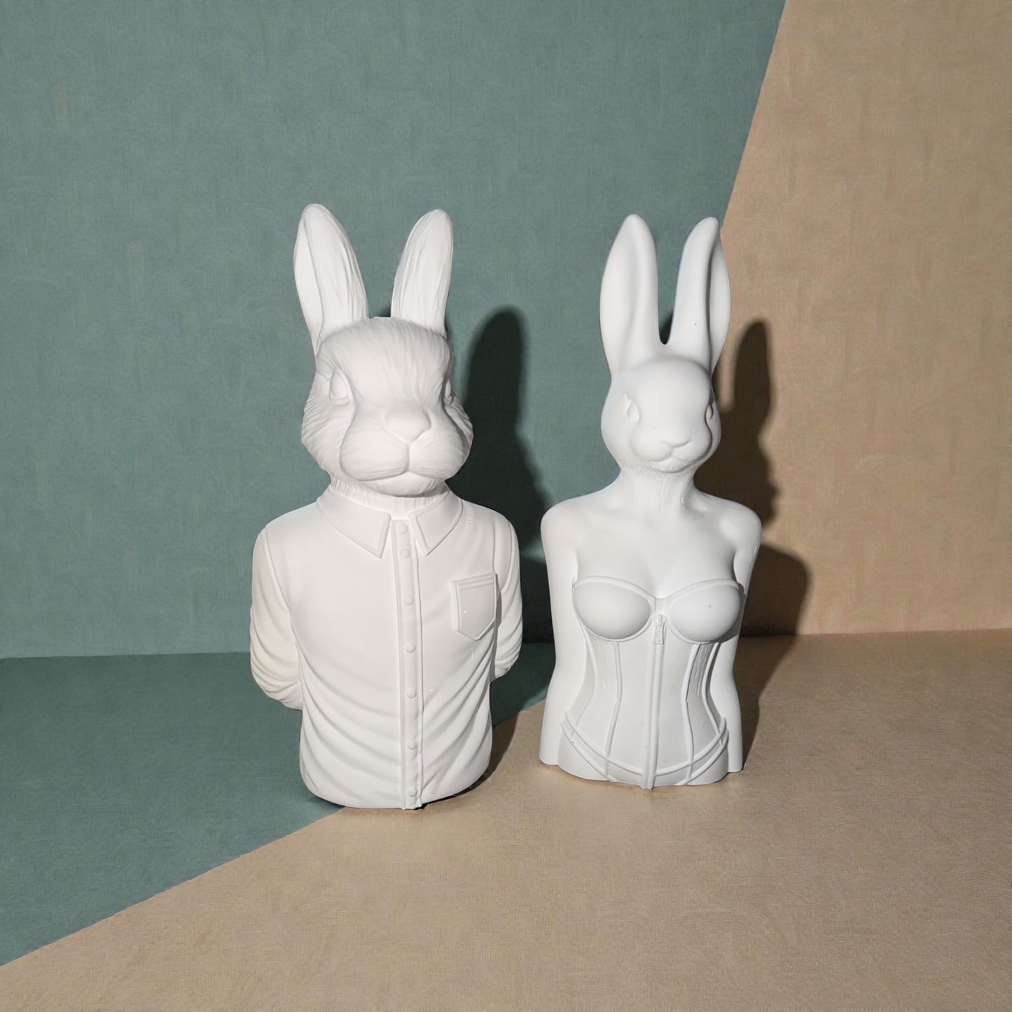 Deko Hasen Paar – handgemachte Unikate aus Gießmasse - Mr und Mrs Rabbit