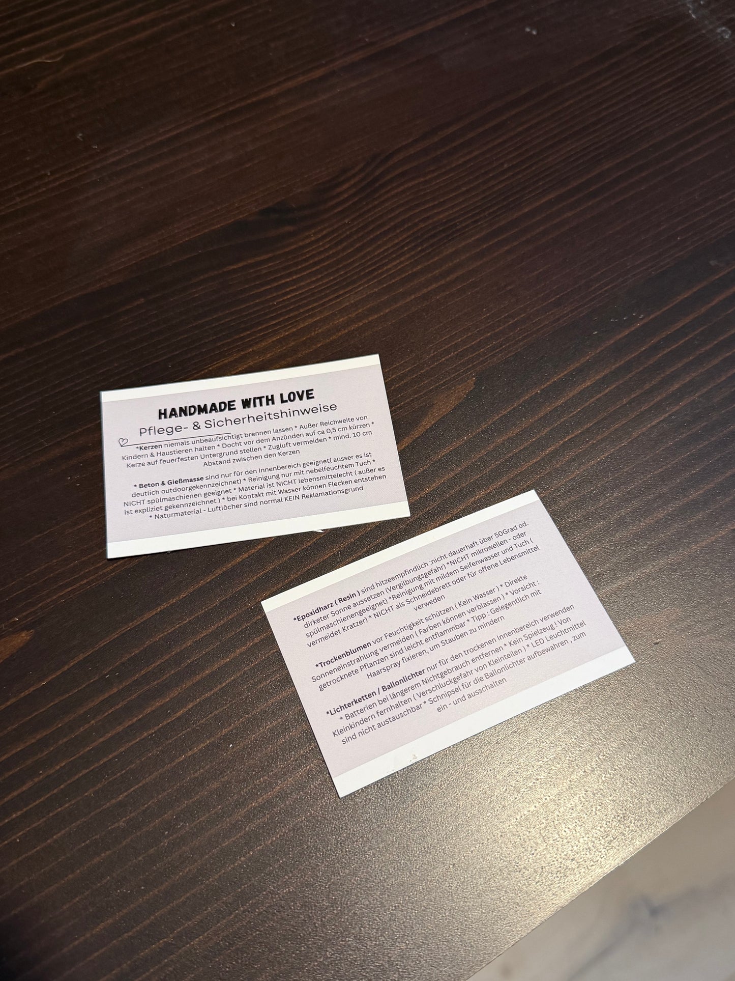 Profi-Sicherheitshinweise für Handmade-Labels (Visitenkarten-Format)