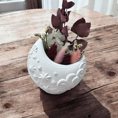 Handgemachten Deko-Vase mit Trockenblumen | KalaArt Gießmasse | Geschenkidee | Mädchen Mond Sonnenblume  Schleife | Boho Deko Vintage
