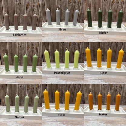 Stabkerzen 10 cm x 2,2 cm – Kerzenfarm Hahn – tropffrei & rußarm – kurze Deko-Kerzen – Handarbeit – verschiedene Farben
