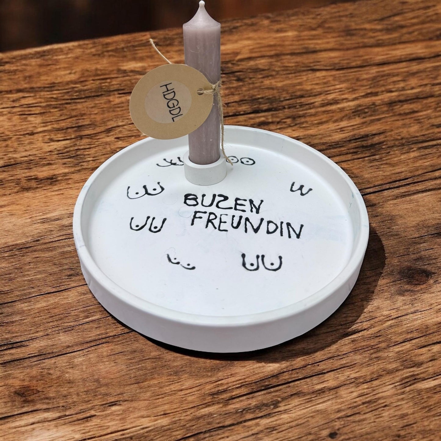 Geschenkset für die beste Freundin – Gießmasse-Teller & bunte Sprüche-Kerzen
