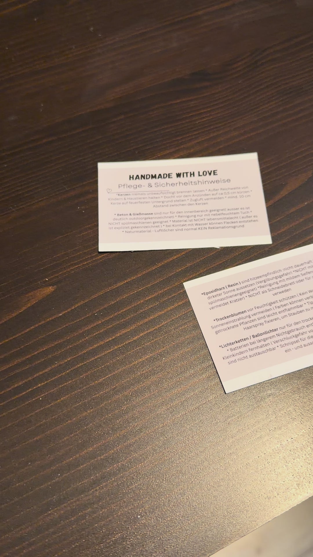 Profi-Sicherheitshinweise für Handmade-Labels (Visitenkarten-Format)